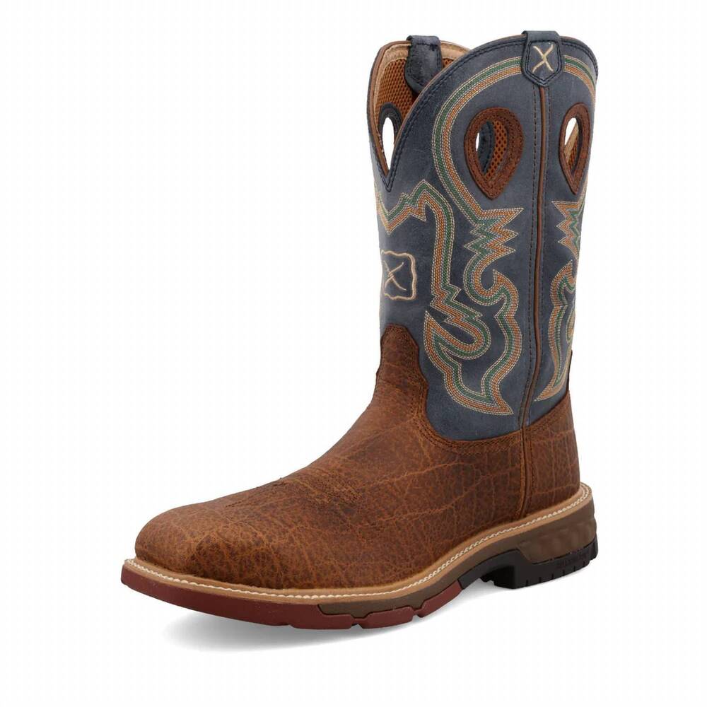 NEW TWISTED X men's 12" western work boot in distressed saddle/peacock